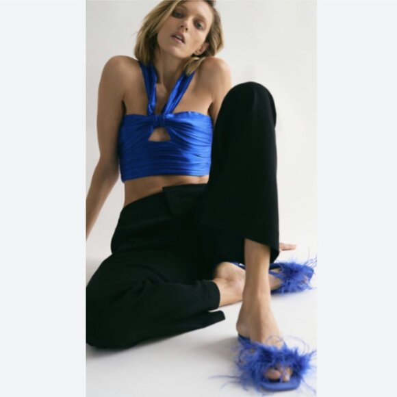 Brand New Zara Women's Blue Cut-Out Cropped Tank Top - Picture 1 of 15
